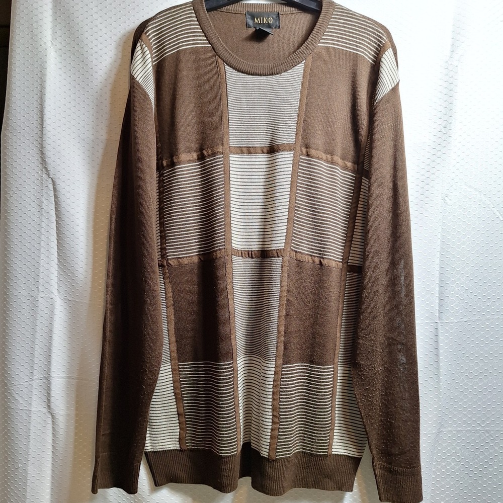 Vtg MIKO Textured Crewneck Sweater Sz XL Chocolate Brown 90s Y2K Dad Grandpa EUC